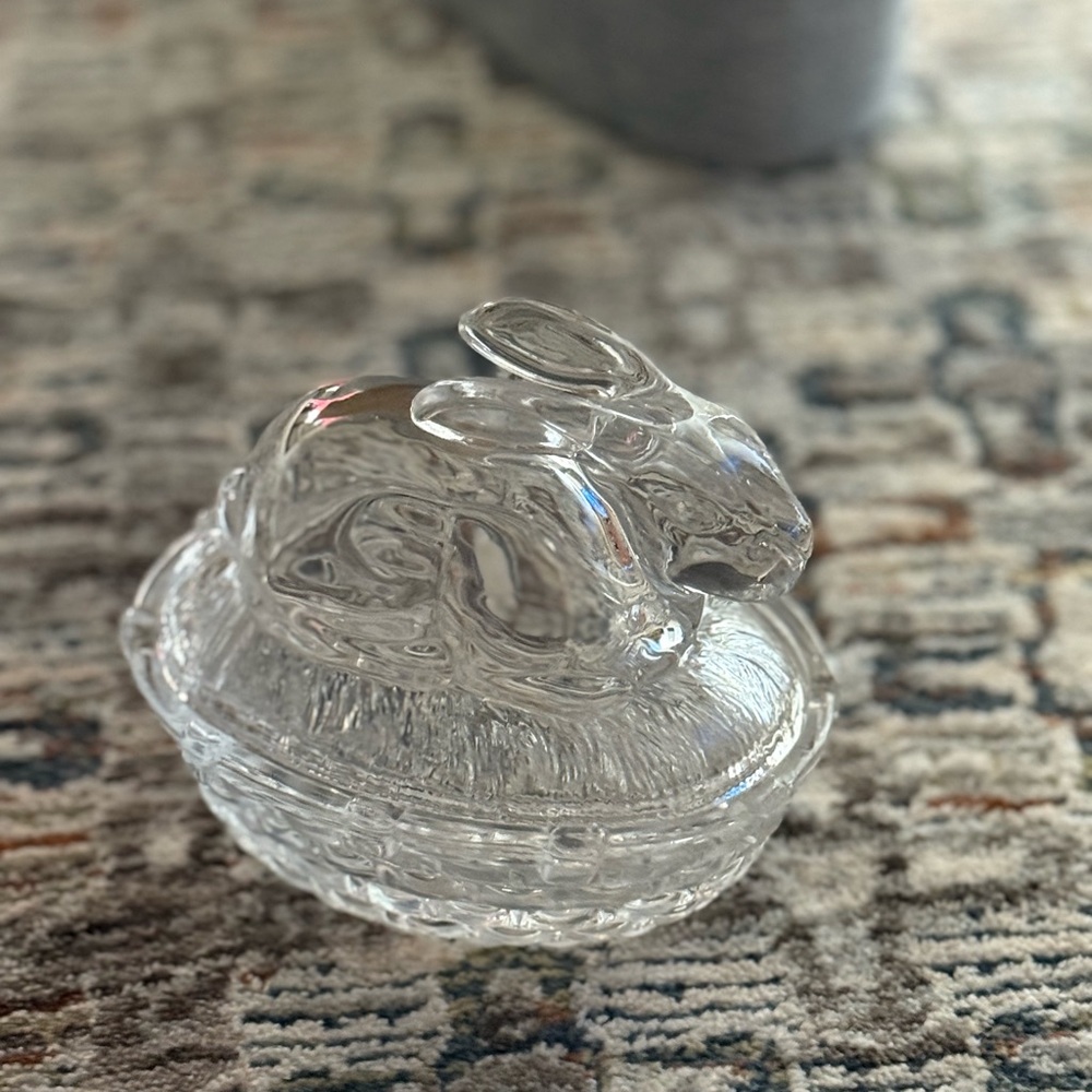 Glass Bunny Candy Dish with Lid - Clear Glass